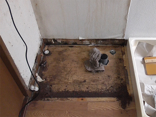 湿気で劣化した洗面台の下
